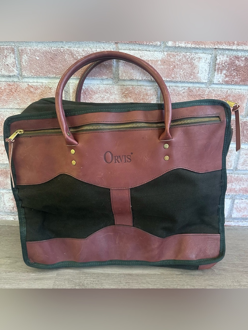 Vintage Orvis Laptop Bag Canvas Leather Green Travel Briefcase Battenkill